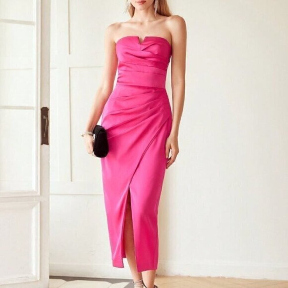 PINK PREPPY WOMENS GATHERED STRAPLESS DRESS